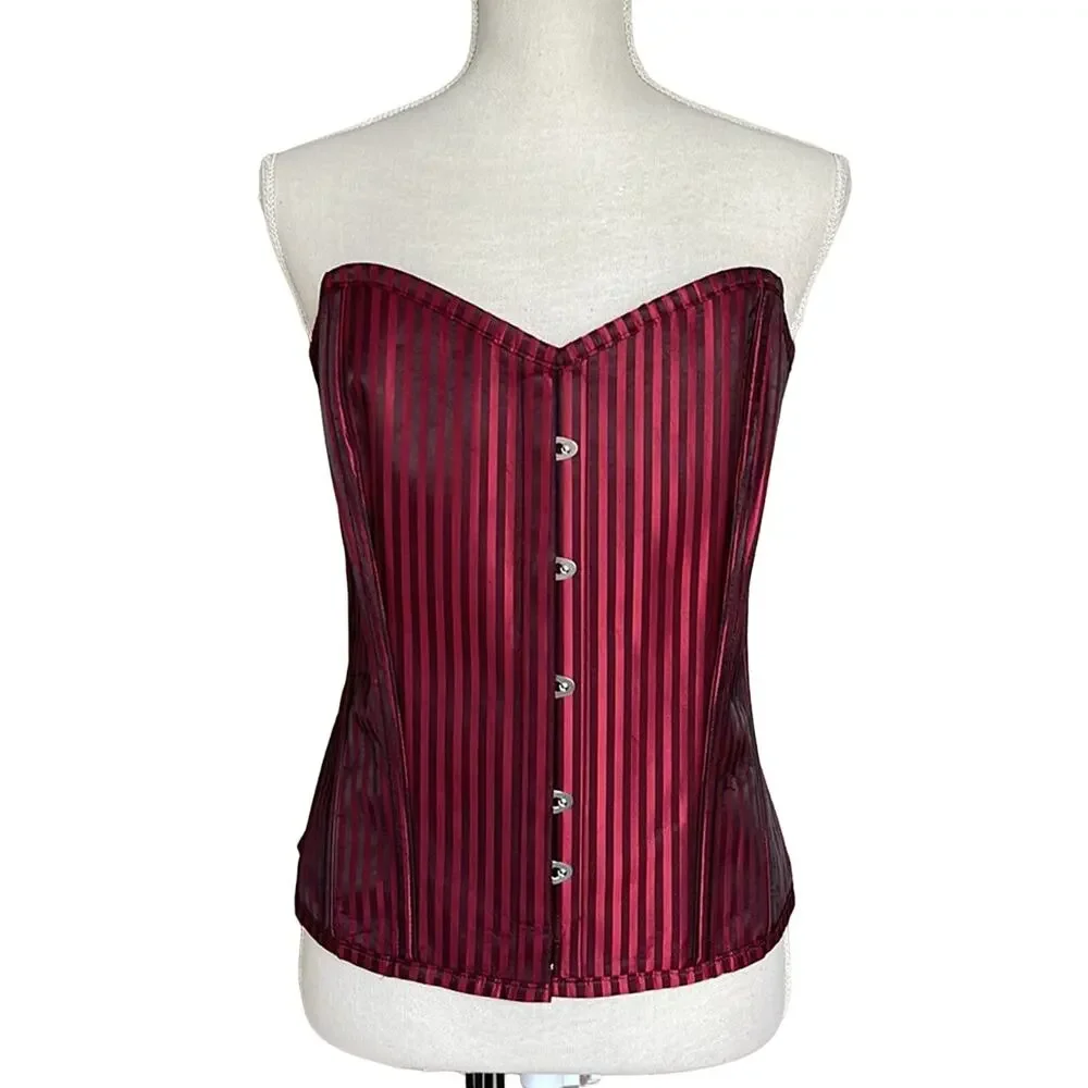 Hips & Curves Steampunk Lace Up Corset‎ Red Pinstripe Size 34